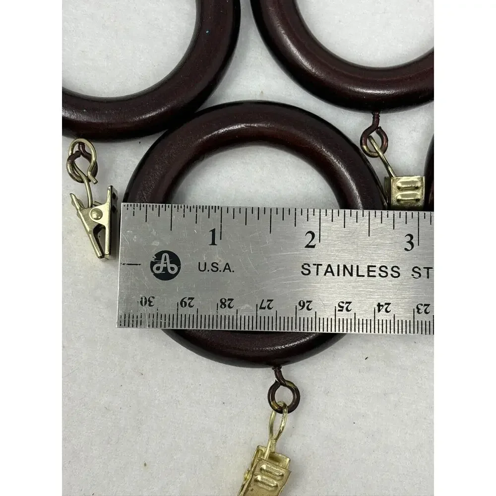 2 Inch Wooden Curtain Drapery Rings w/‎ Hook Clips Set of 5 Dark Brown